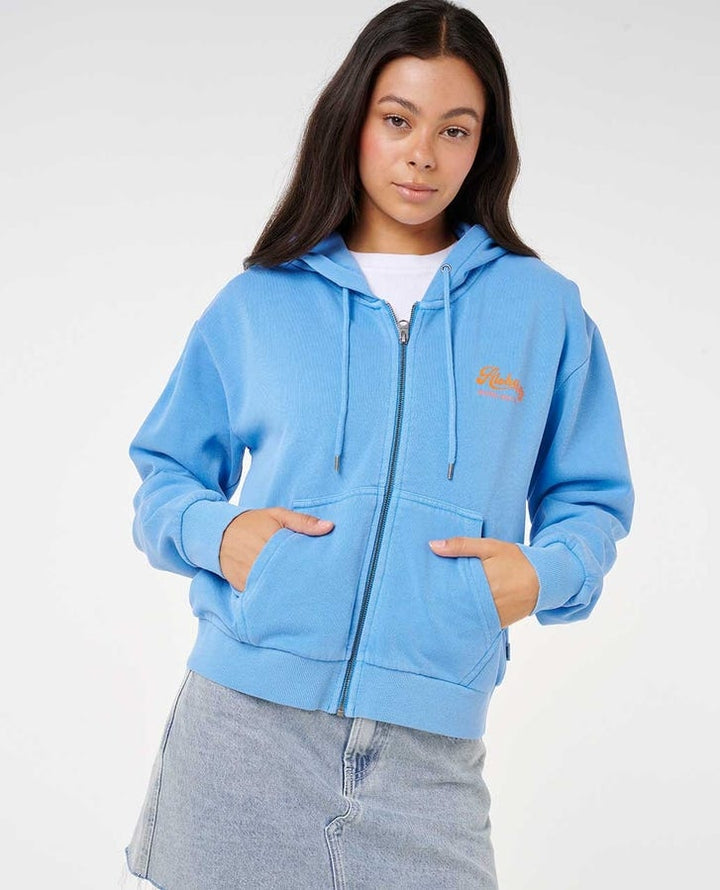 Aloha Relaxed Zip U Hoodie in Azure Blue