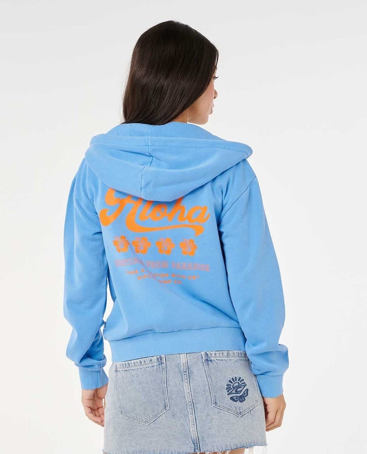 Aloha Relaxed Zip U Hoodie in Azure Blue