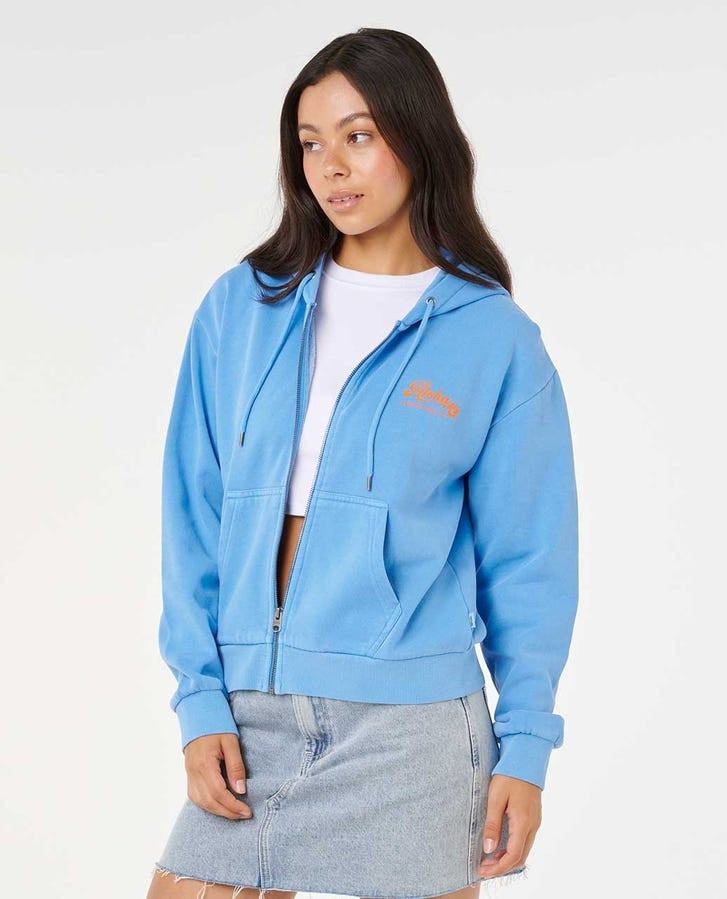 Aloha Relaxed Zip U Hoodie in Azure Blue