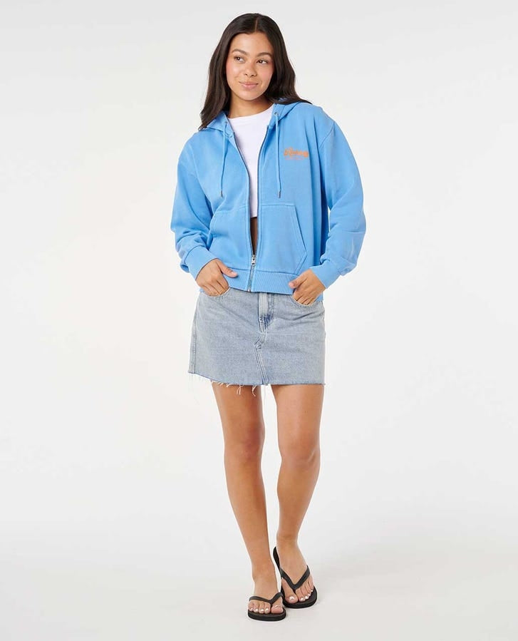 Aloha Relaxed Zip U Hoodie in Azure Blue