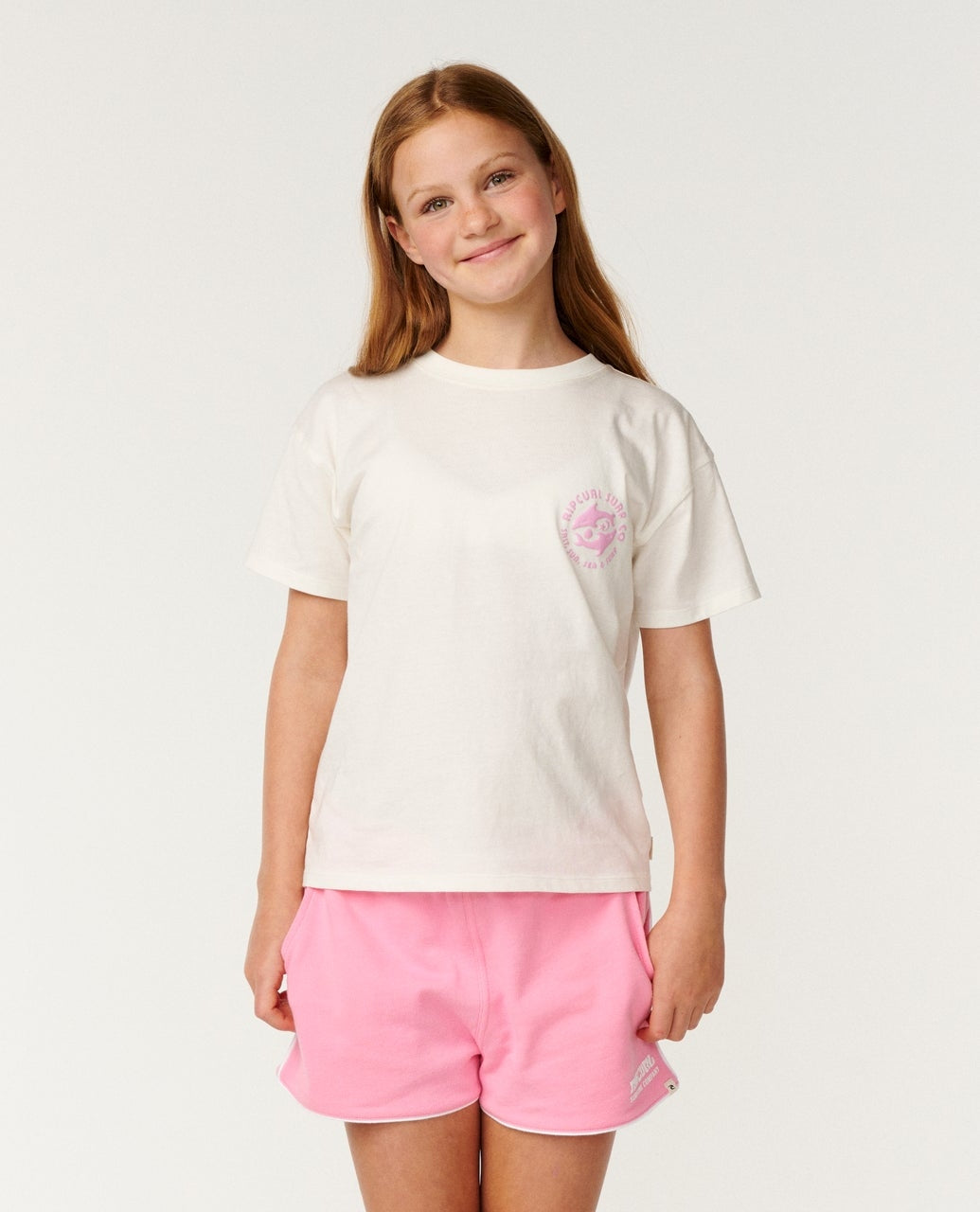 Surf Puff Standard Kids Tee in Bone/Pink