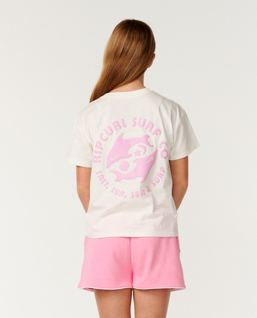 Surf Puff Standard Kids Tee in Bone/Pink