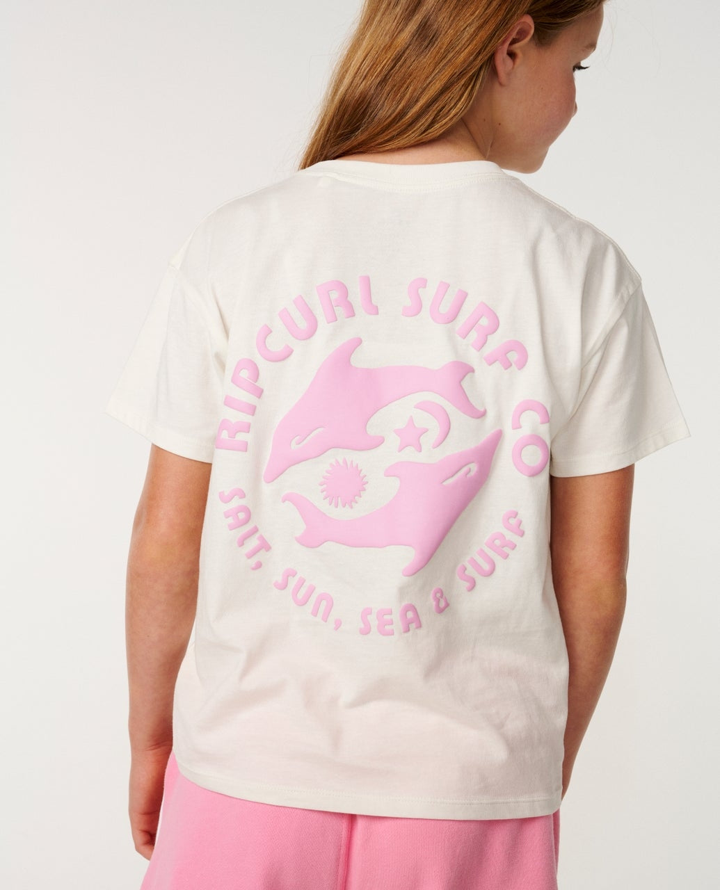 Surf Puff Standard Kids Tee in Bone/Pink