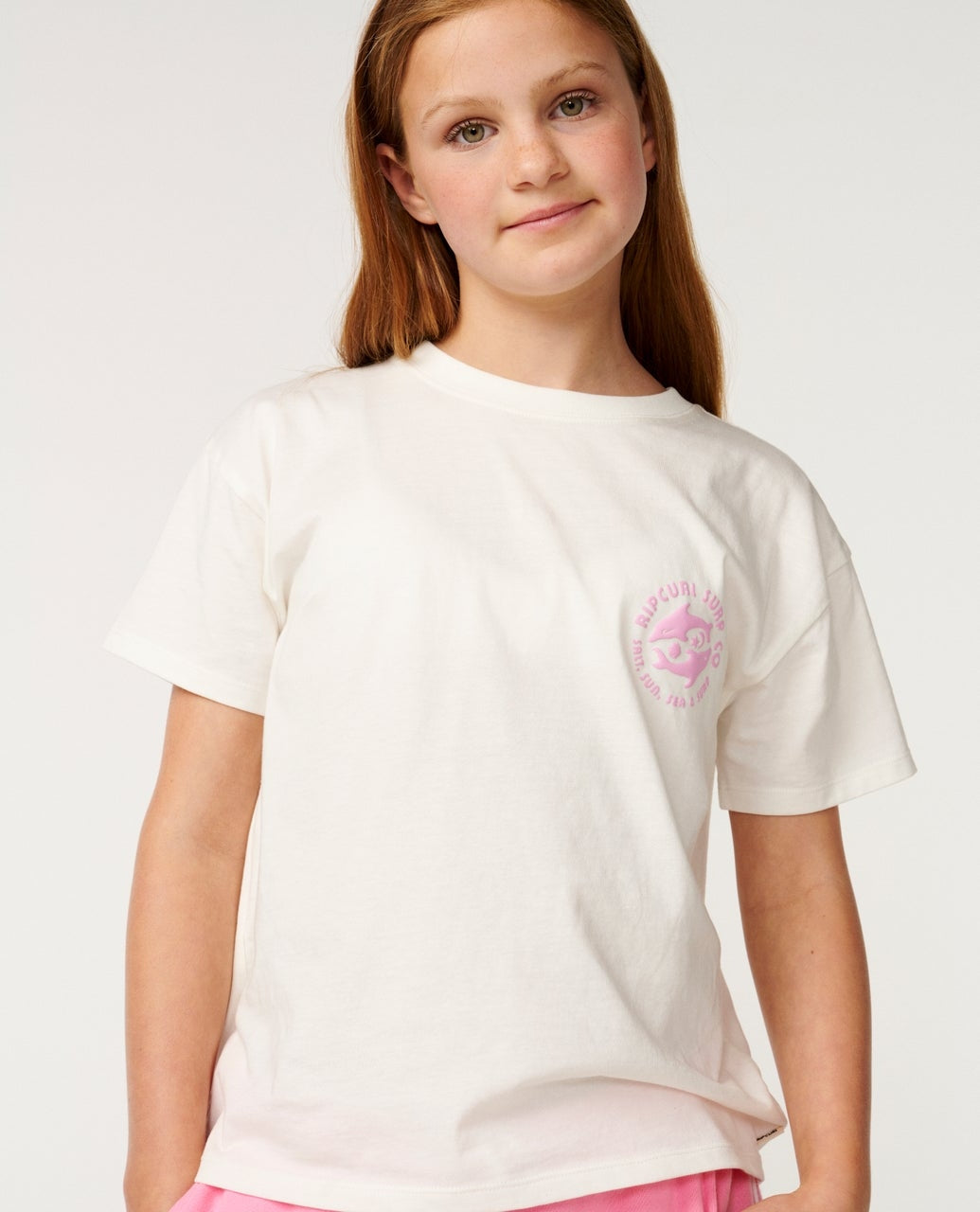 Surf Puff Standard Kids Tee in Bone/Pink