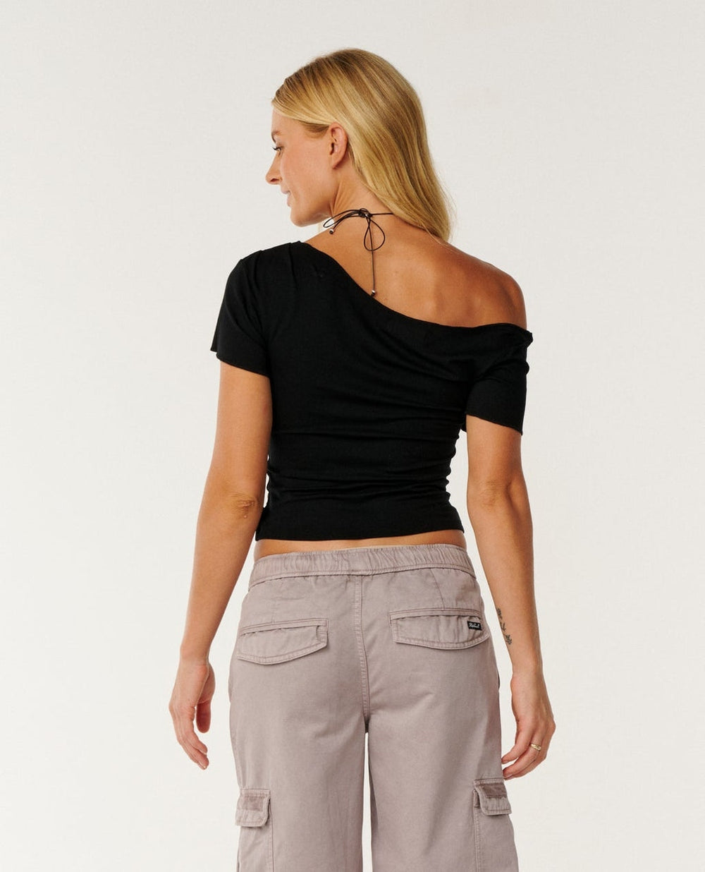 Echo Wave Off the Shoulder Tee in Black