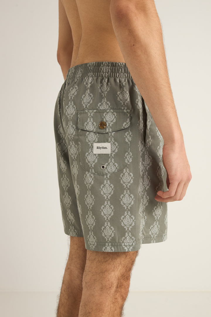 Rhythm Orante Stripe Beach Short in Olive