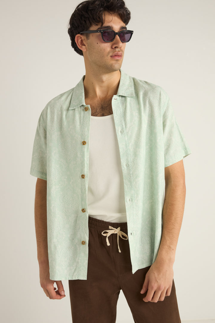 Rhythm Ornate Short Sleeve Shirt in Sage