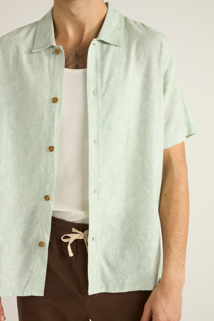Rhythm Ornate Short Sleeve Shirt in Sage