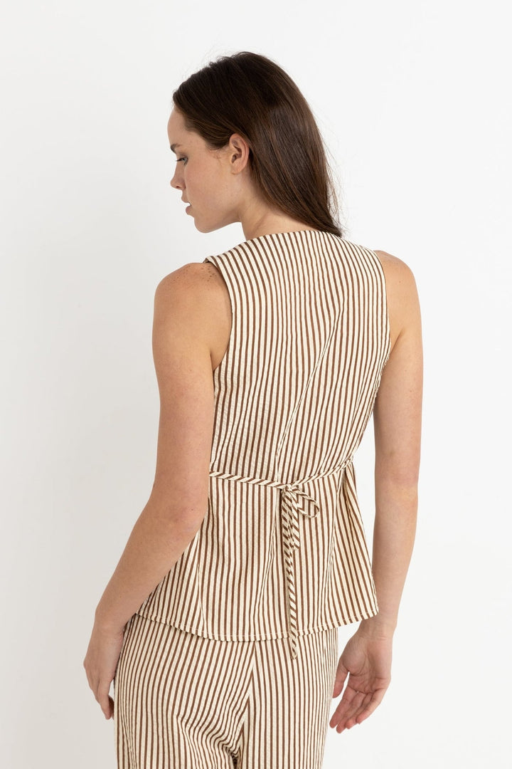 Cove Stripe Long Vest in Natural