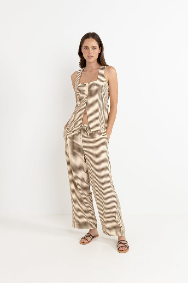 Cove Stripe Long Vest in Natural