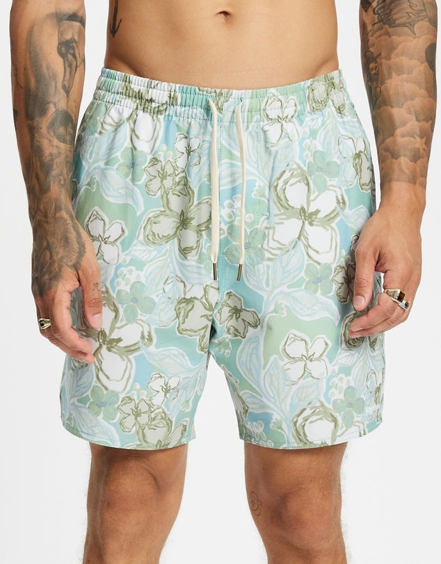 In Bloom Beach Shorts in Sea Blue