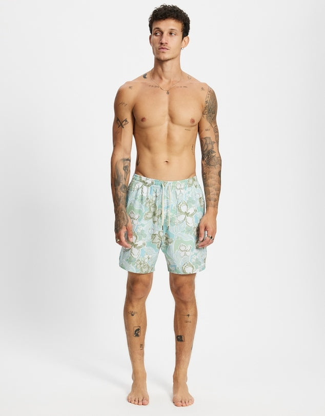 In Bloom Beach Shorts in Sea Blue