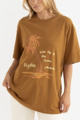 Take Me To the Ocean Oversized T-shirt in Caramel