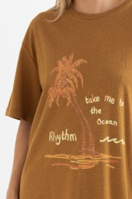 Take Me To the Ocean Oversized T-shirt in Caramel