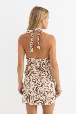 Kai Floral Wrap Mini Dress in Chocolate