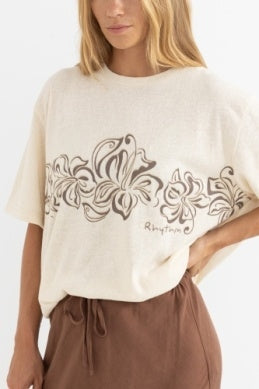 Hibiscus Oversized T-shirt in Stone