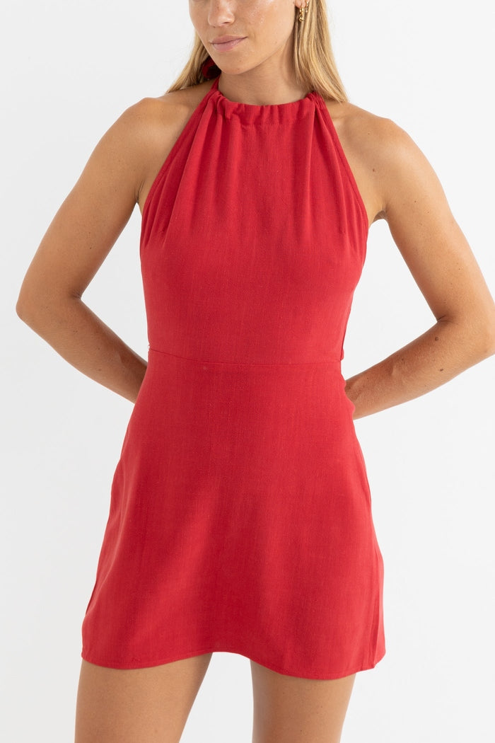 Nadia Halter Mini Dress in Fire