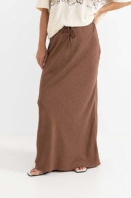 Nadia Bias Cut Maxi Skirt in Chocolate