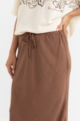 Nadia Bias Cut Maxi Skirt in Chocolate