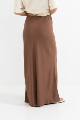 Nadia Bias Cut Maxi Skirt in Chocolate