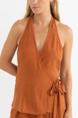 Emi Wrap Top in Almond