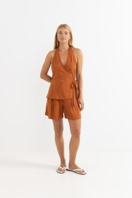 Emi Wrap Top in Almond