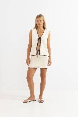 Adele Contrast Longline Knit Vest in Cream