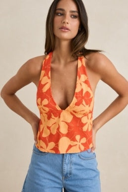 Melia Floral Halter Top in Red