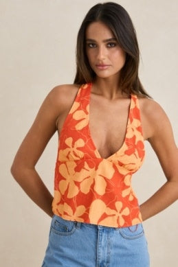 Melia Floral Halter Top in Red