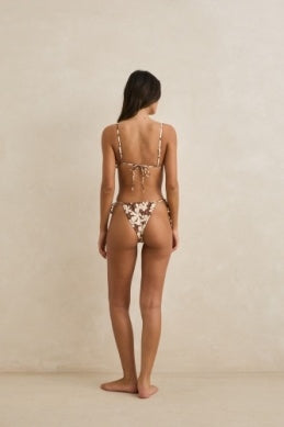 Melia Floral Slide Tri Bikini Top in Chocolate