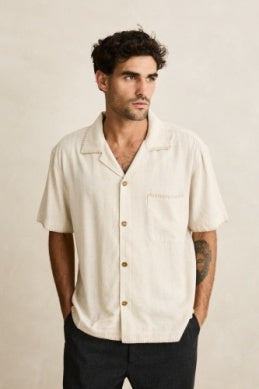Relaxed Whip Stitch Short Sleeve Shirt in Natural