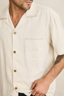 Relaxed Whip Stitch Short Sleeve Shirt in Natural