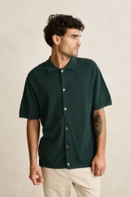 Textured Knit Short Sleeve Shirt in Forest