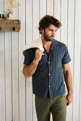 Crux Short Sleeve Shirt in Indigo Stripe