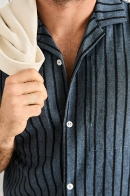 Crux Short Sleeve Shirt in Indigo Stripe