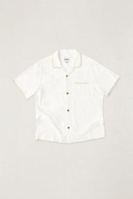 Linen Whip Stitch Short Sleeve Shirt in Vintage White