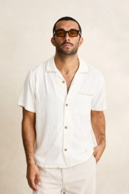 Linen Whip Stitch Short Sleeve Shirt in Vintage White