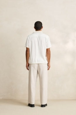 Linen Whip Stitch Short Sleeve Shirt in Vintage White