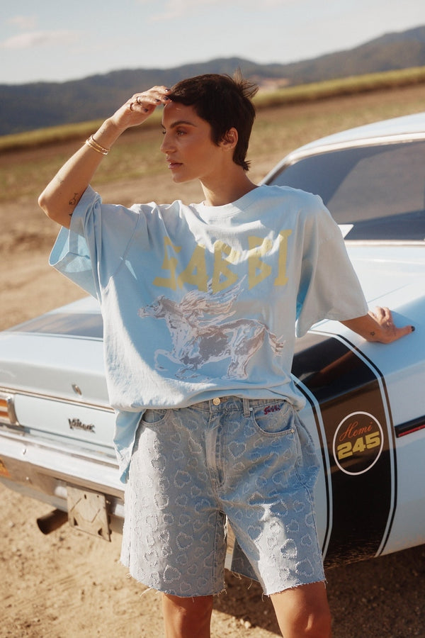 Rhinestone Girl Tee in Sky