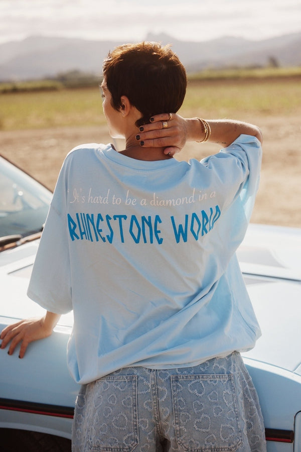 Rhinestone Girl Tee in Sky