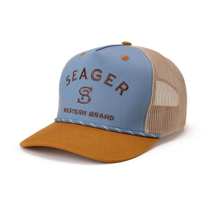 Branded Trucker Snapback in Blue/Tan
