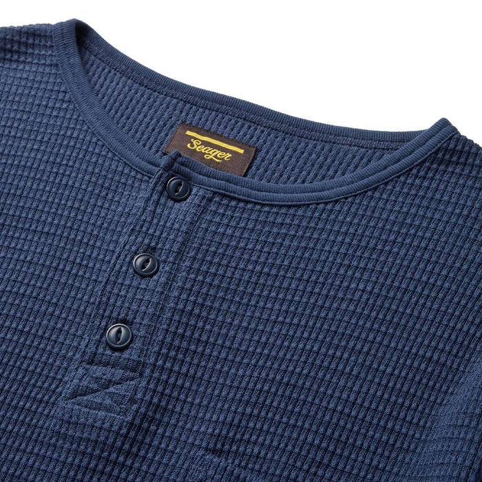 Sawpit Henley Long Sleeve Thermal in Navy