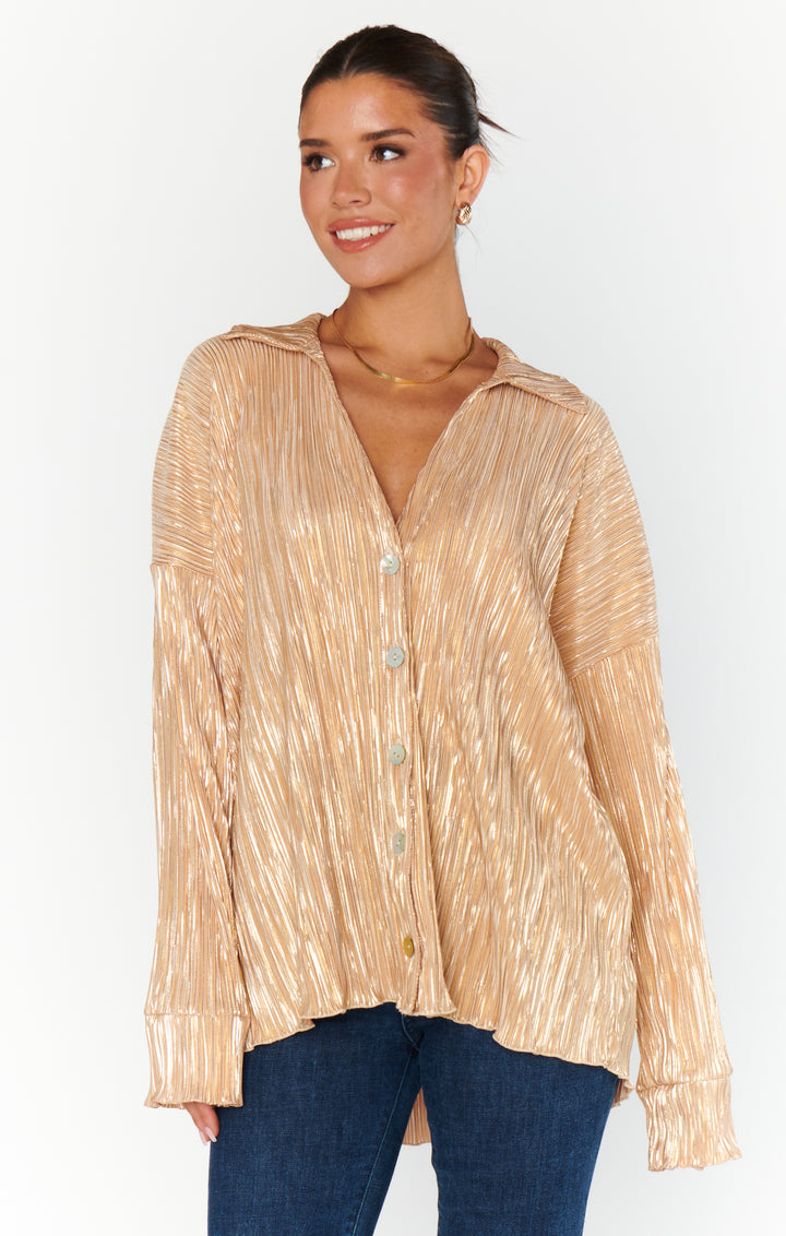 Everywhere Top in Gold Pleat