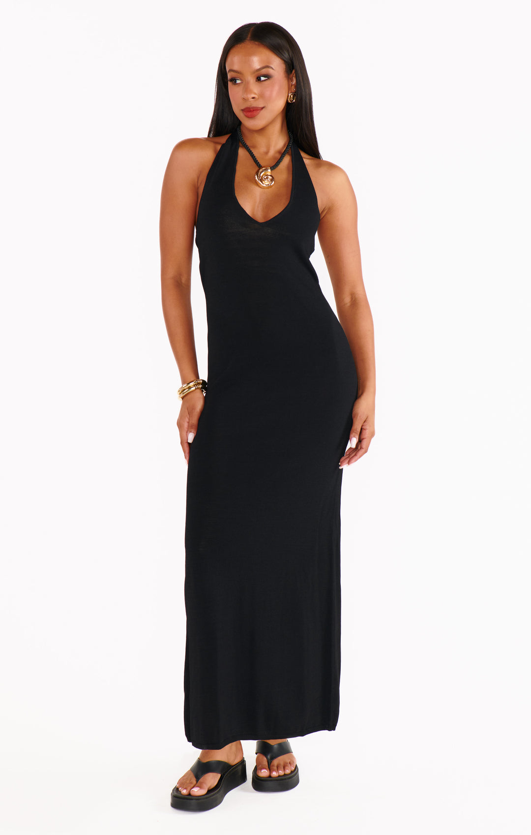 Kate Halter Dress in Black Knit