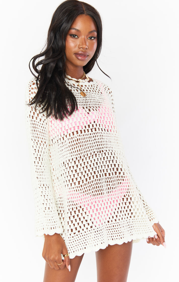 Paula Pullover in White Crochet