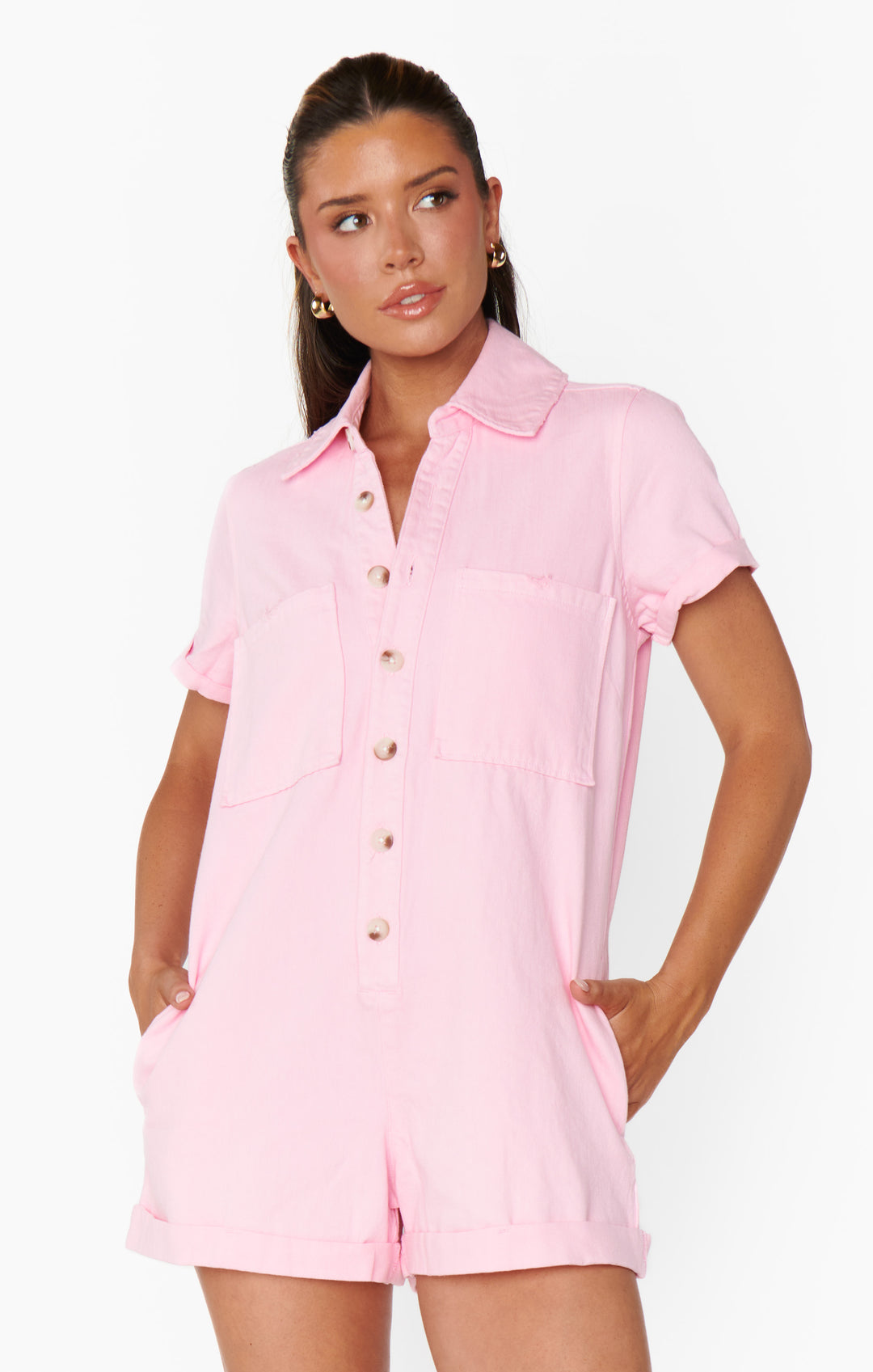 Range Romper in Candy Pink Denim