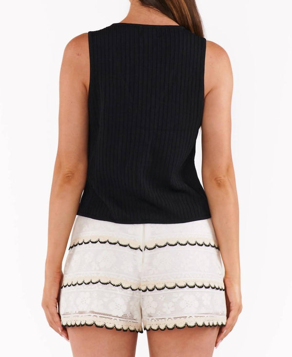 Time Out Tie Top BLK Rib Knit
