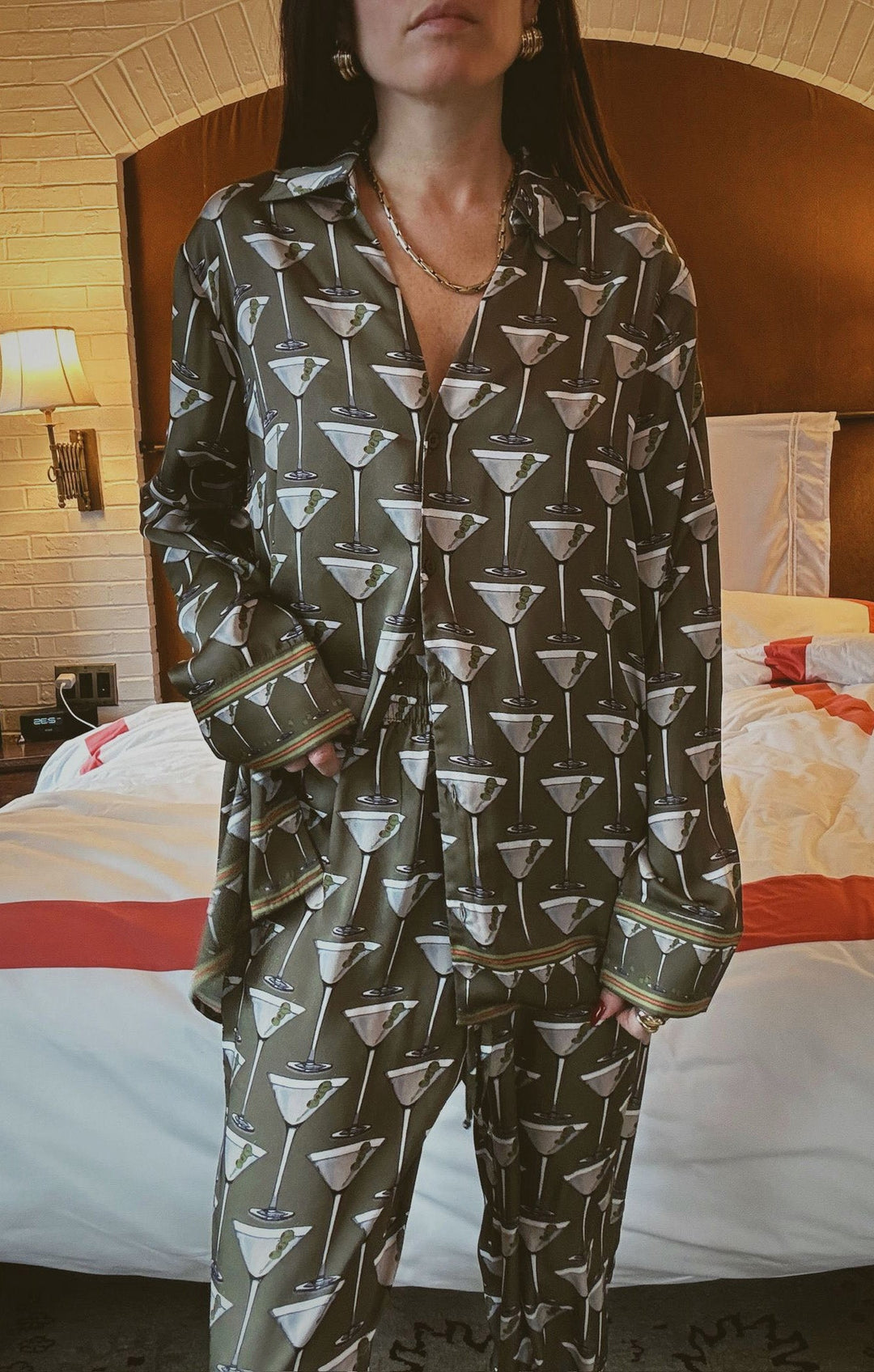 Overslept PJ Set in Extra Dirty Martini Silky