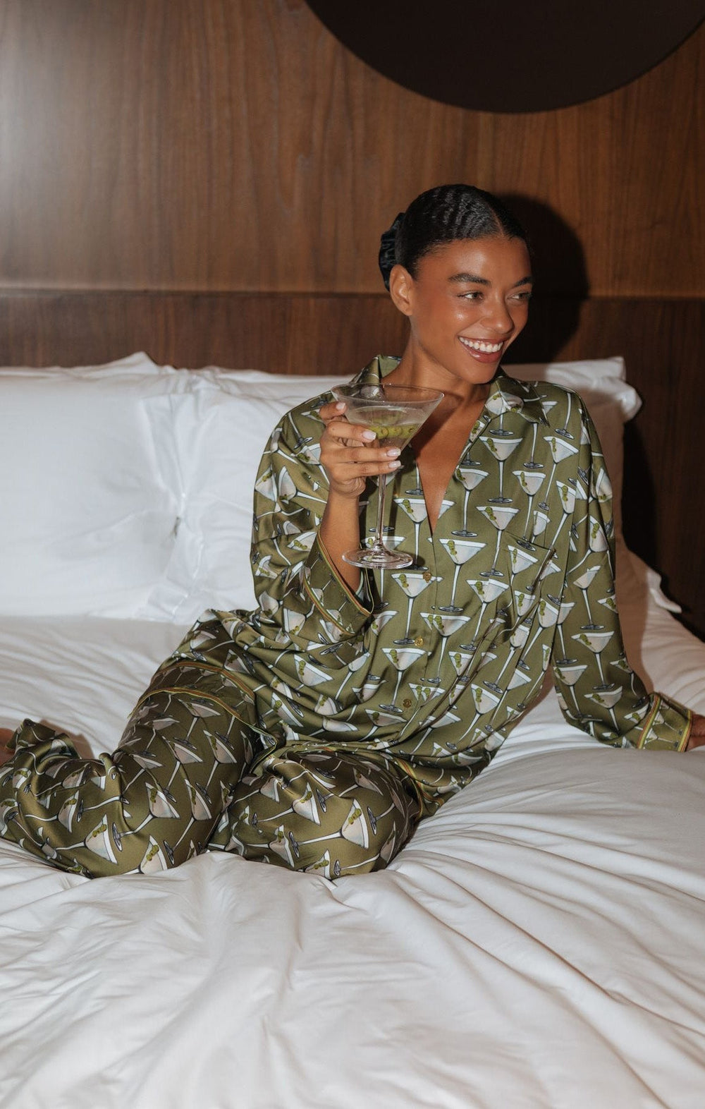 Overslept PJ Set in Extra Dirty Martini Silky
