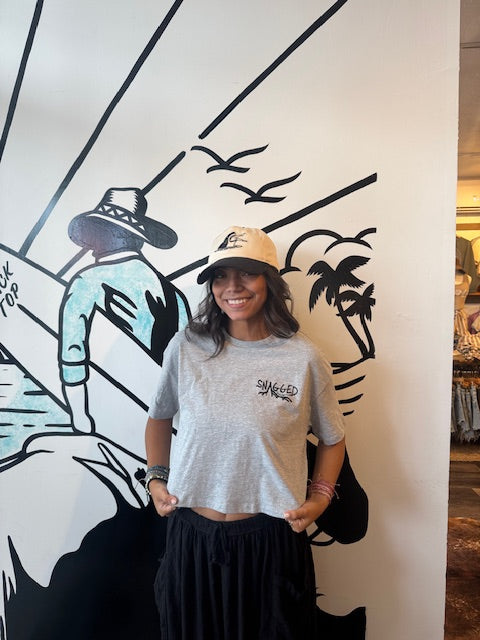 Snagged Shark Fin Crop Tee in Grey